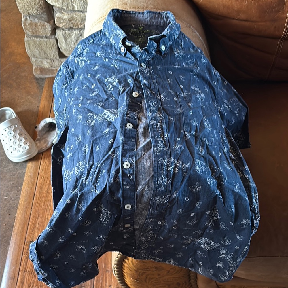 Men's Blue Button-Up Shirt American Eagle slim fit